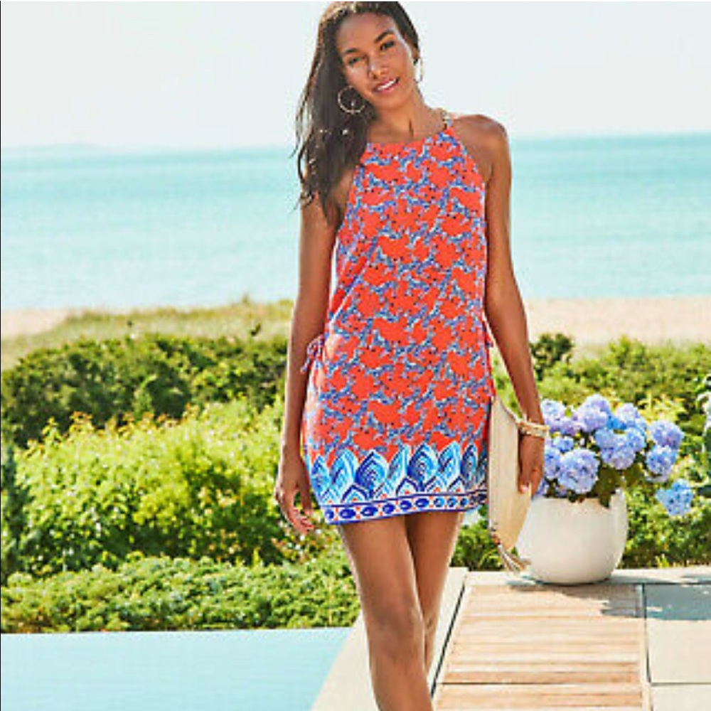 LILLY PULITZER 8 Picante Coral Heebee Zeebee Pearl Skort Romper Chain Straps
